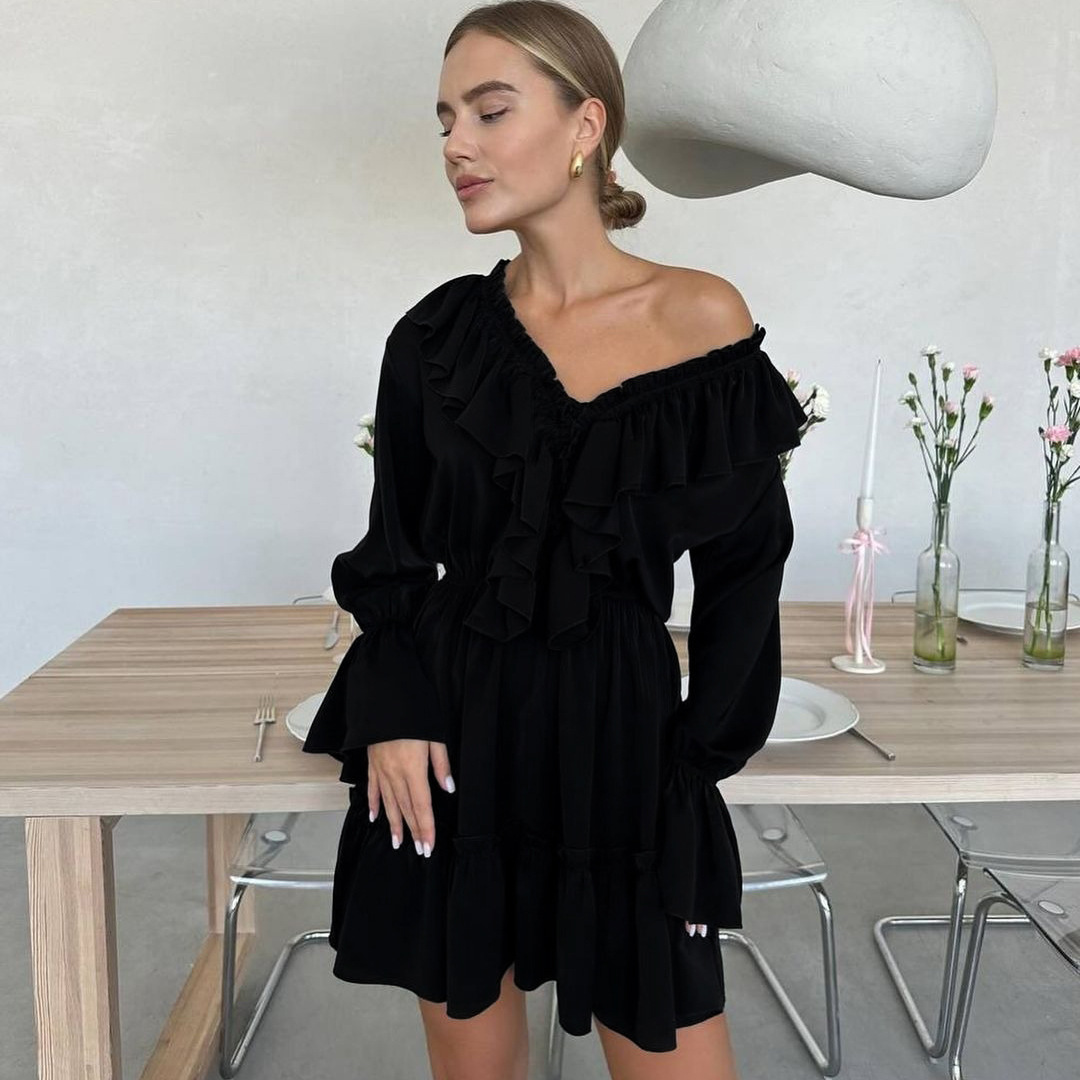 VENORA| V-Neck Ruffle Dress