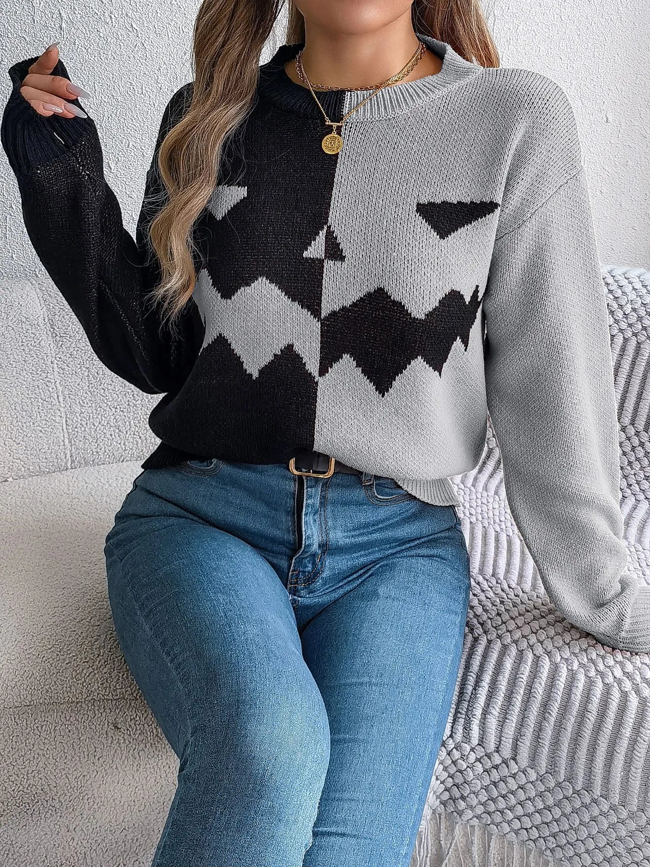 Halloween Knit Color-Block Sweater