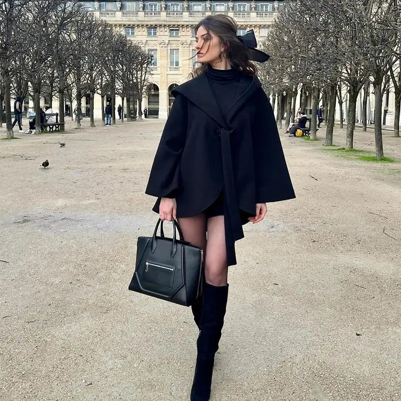 Black Woolen Cape Coats