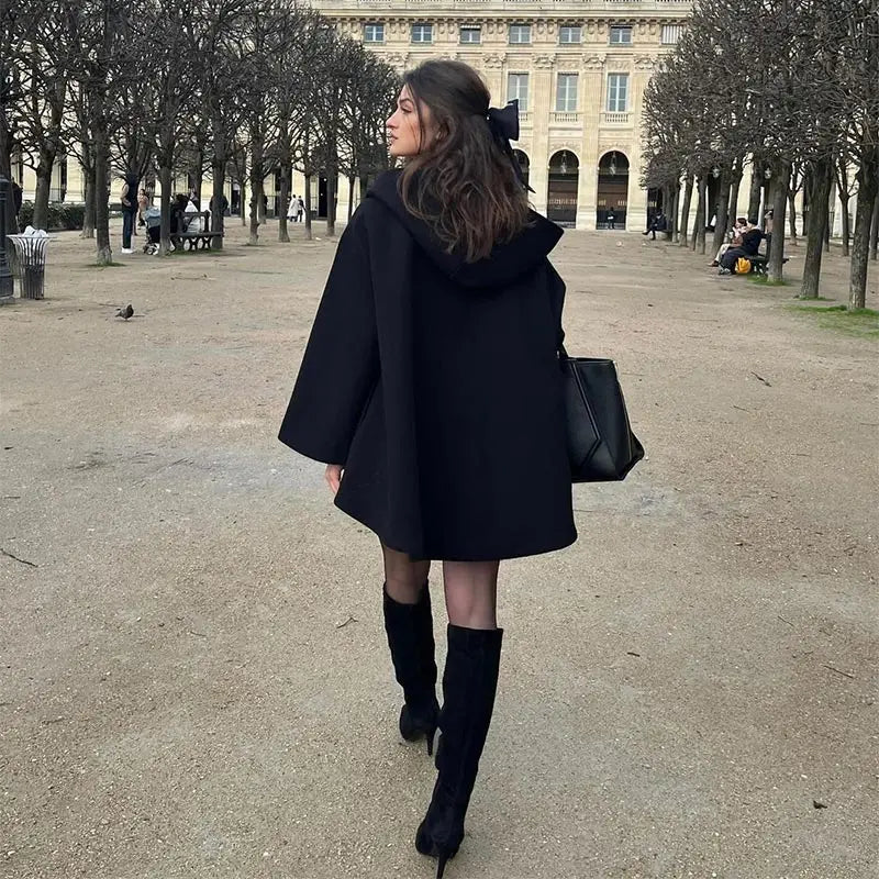 Black Woolen Cape Coats