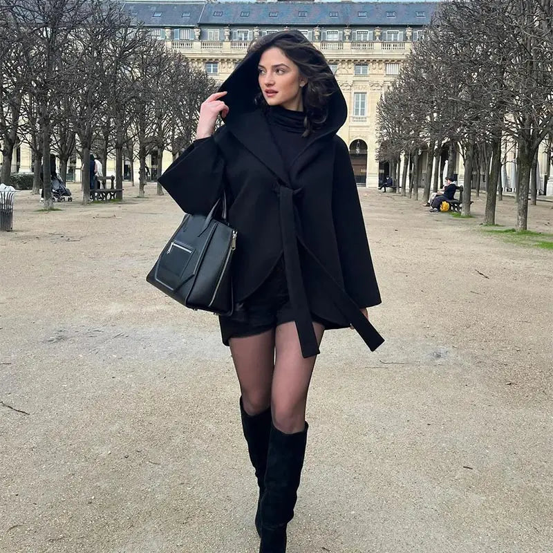 Black Woolen Cape Coats