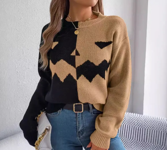 Halloween Knit Color-Block Sweater