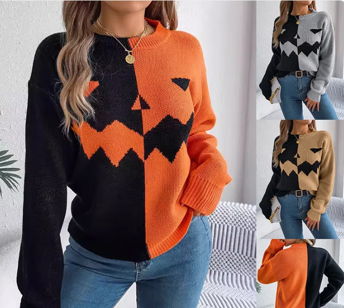 Halloween Knit Color-Block Sweater