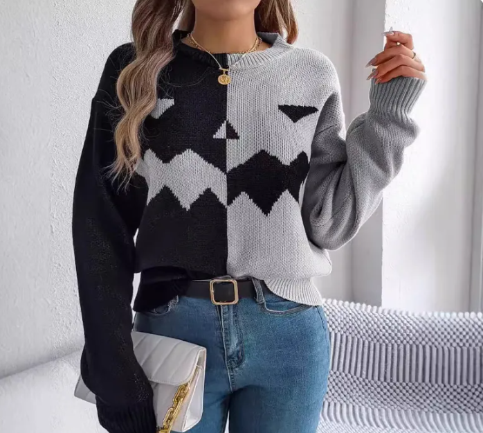 Halloween Knit Color-Block Sweater